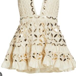 Deep V-Neck Lace Mini Dress with Hologram Details main image 0